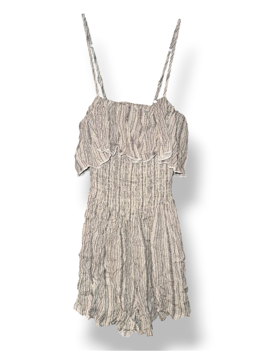 Smocked Romper with Ruffle Bodice - Cream/Black